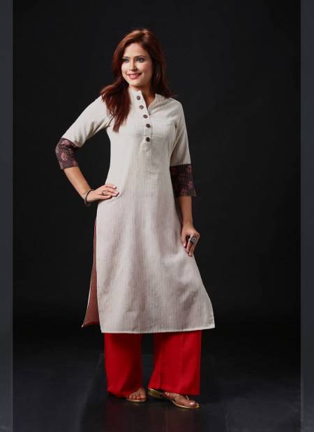 Off White Colour Fancy Ethnic Wear Cotton Latest Designer Kurti Collection AR-9